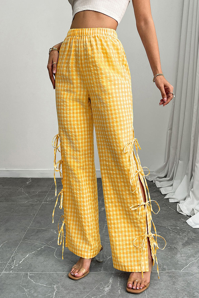 Gingham Tie-Side Casual Pants