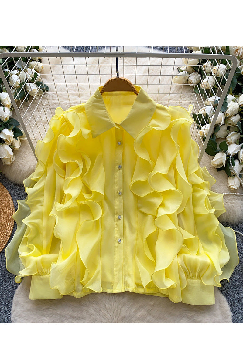 Ruffled Long Sleeve Chiffon Blouse