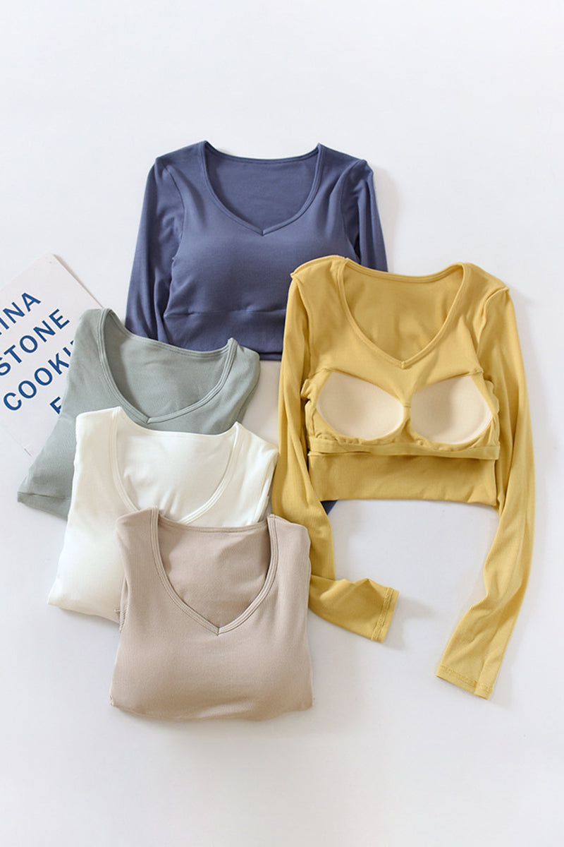 Long Sleeve V-Neck Crop Top