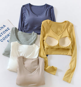 Long Sleeve V-Neck Crop Top