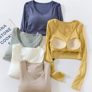 Long Sleeve V-Neck Crop Top
