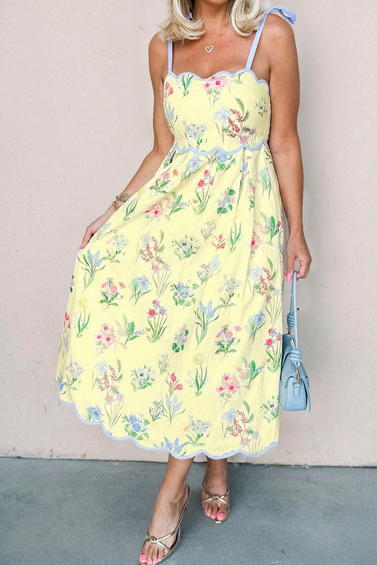 Floral Scalloped Hem Midi Dress