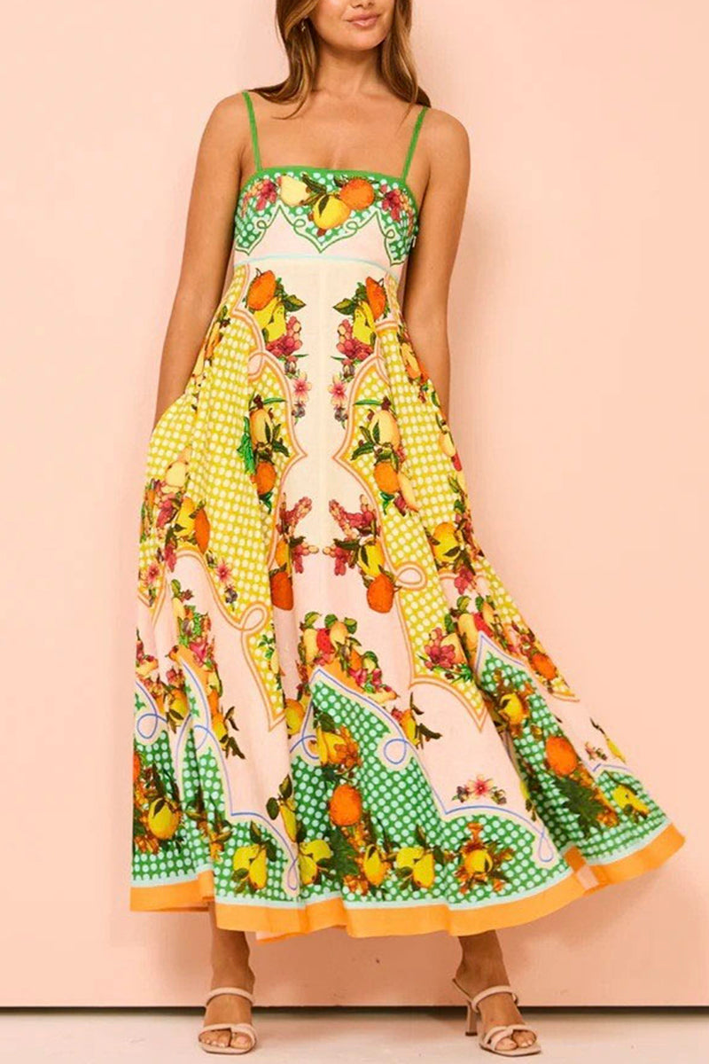 Tropical Print Sleeveless Maxi Dress