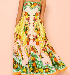 Tropical Print Sleeveless Maxi Dress