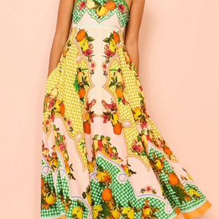 Tropical Print Sleeveless Maxi Dress