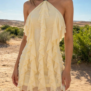 Halter Ruffle Layered Mini Dress