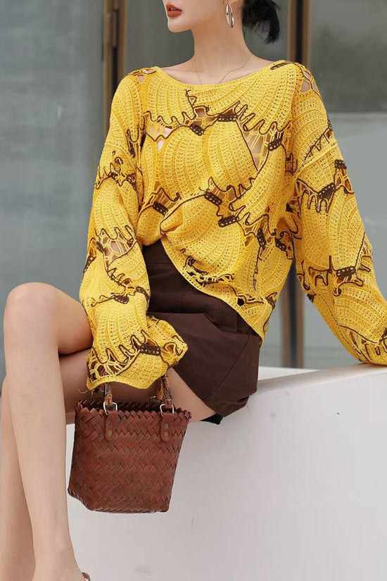 Patterned Long Sleeve Blouse