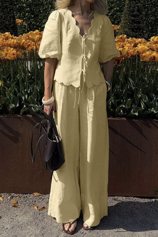 Drawstring Wide-Leg Elastic Waist Pants