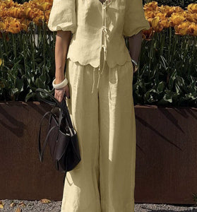 Drawstring Wide-Leg Elastic Waist Pants