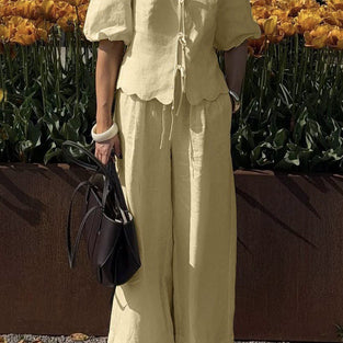 Drawstring Wide-Leg Elastic Waist Pants