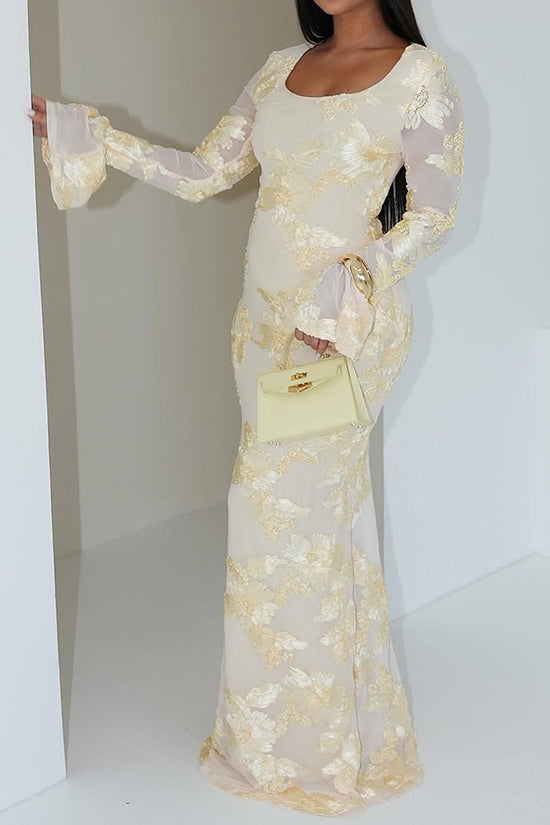 Floral Long Sleeve Bodycon Maxi Dress