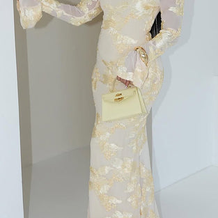 Floral Long Sleeve Bodycon Maxi Dress
