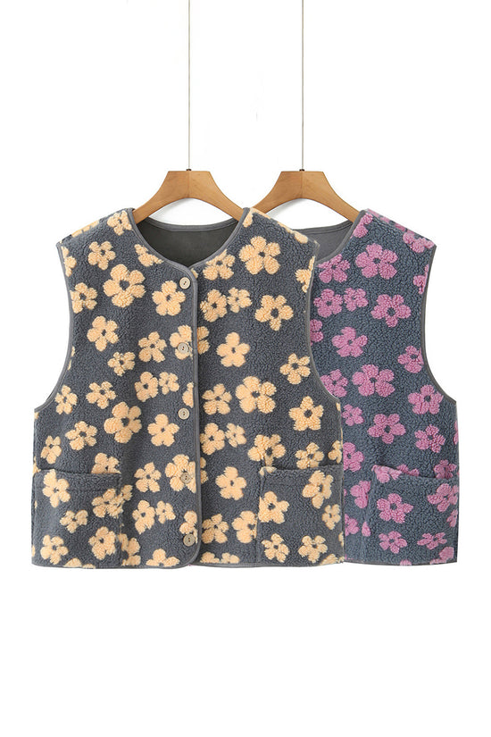 Floral Button-Up Sleeveless Vest