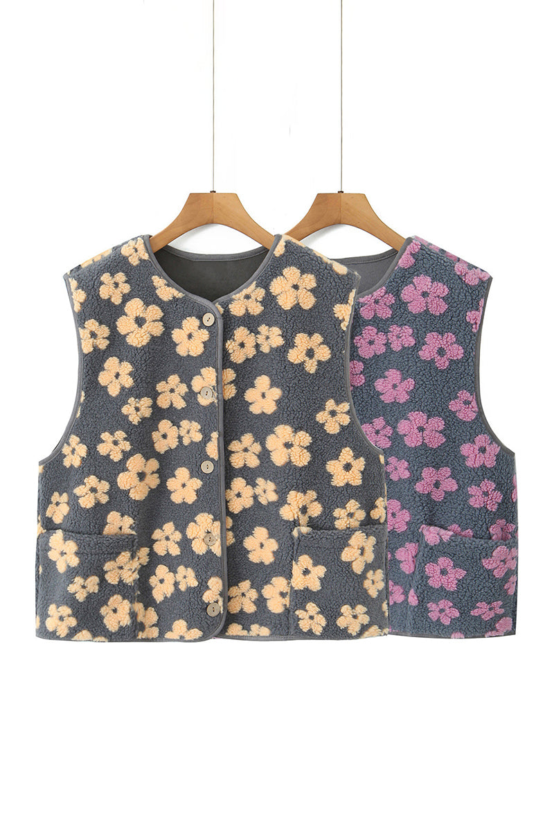 Floral Button-Up Sleeveless Vest
