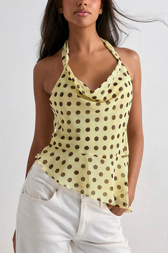 Polka Dot Halter Peplum Tank Top