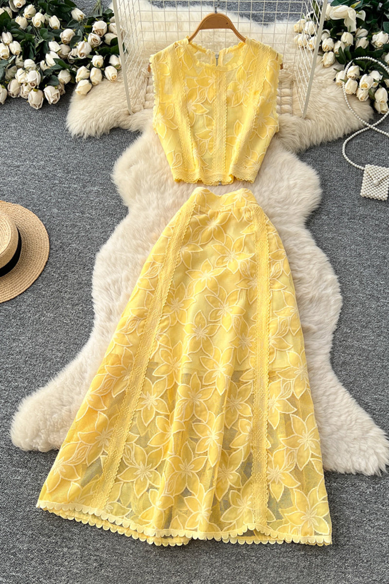 Elegant Floral Sleeveless Skirt Set