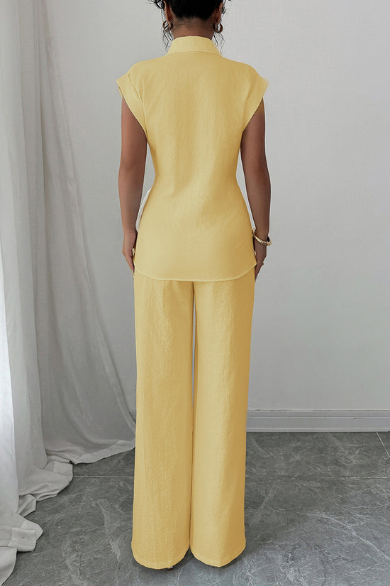 Elegant Sleeveless Shirt and Wide-Leg Pants Set
