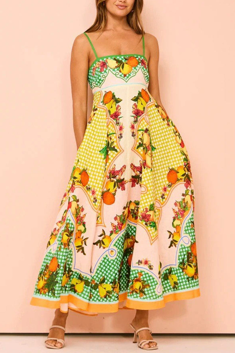 Tropical Print Sleeveless Maxi Dress
