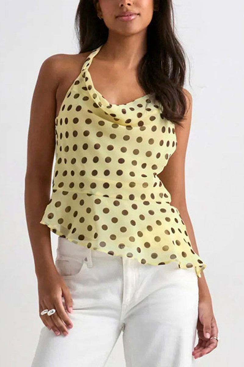 Polka Dot Halter Peplum Tank Top