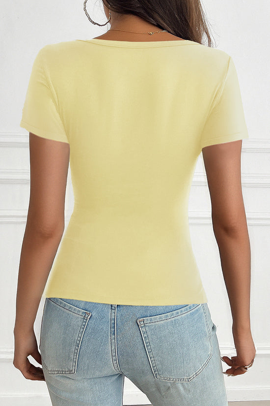 V-Neck Button Short Sleeve Top