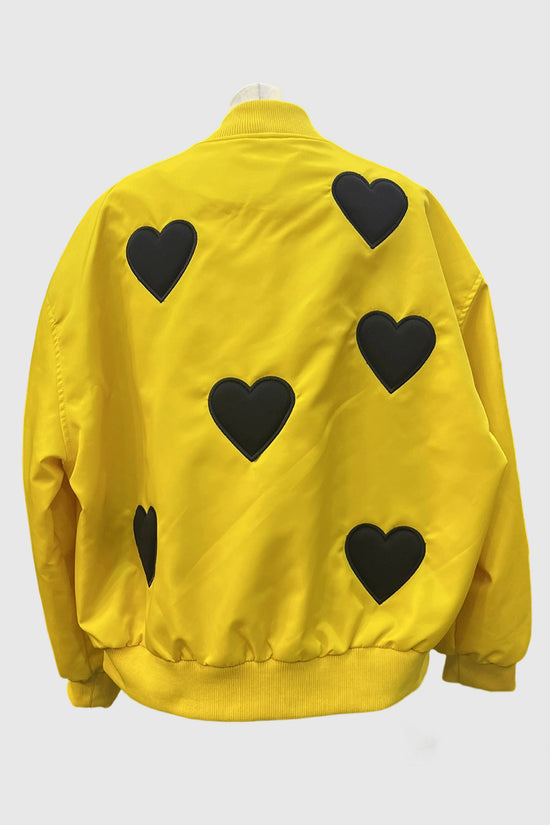 Heart Patterned Zip-Up Bomber Jacket