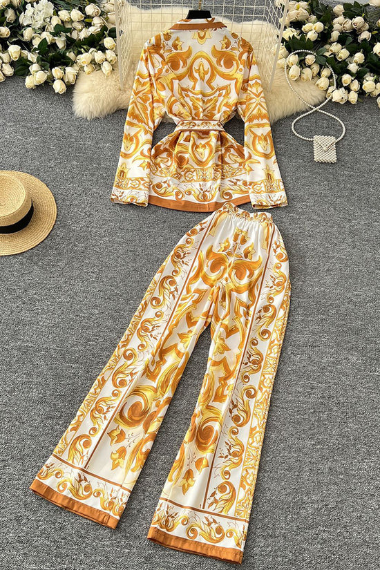 Ornate Print Long Sleeve Pants Set