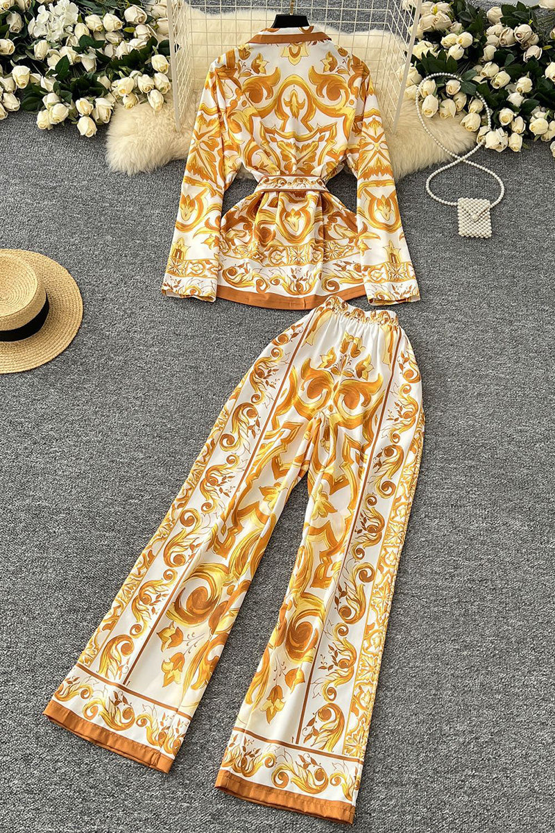 Ornate Print Long Sleeve Pants Set
