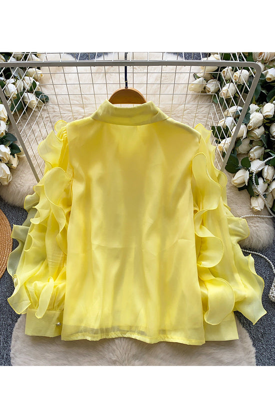 Ruffled Long Sleeve Chiffon Blouse