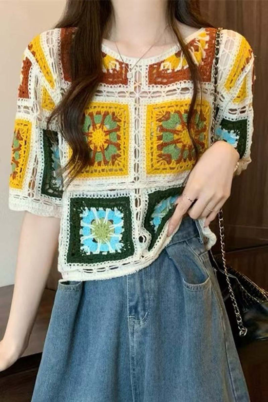 Colorful Patterned Crochet Cardigan