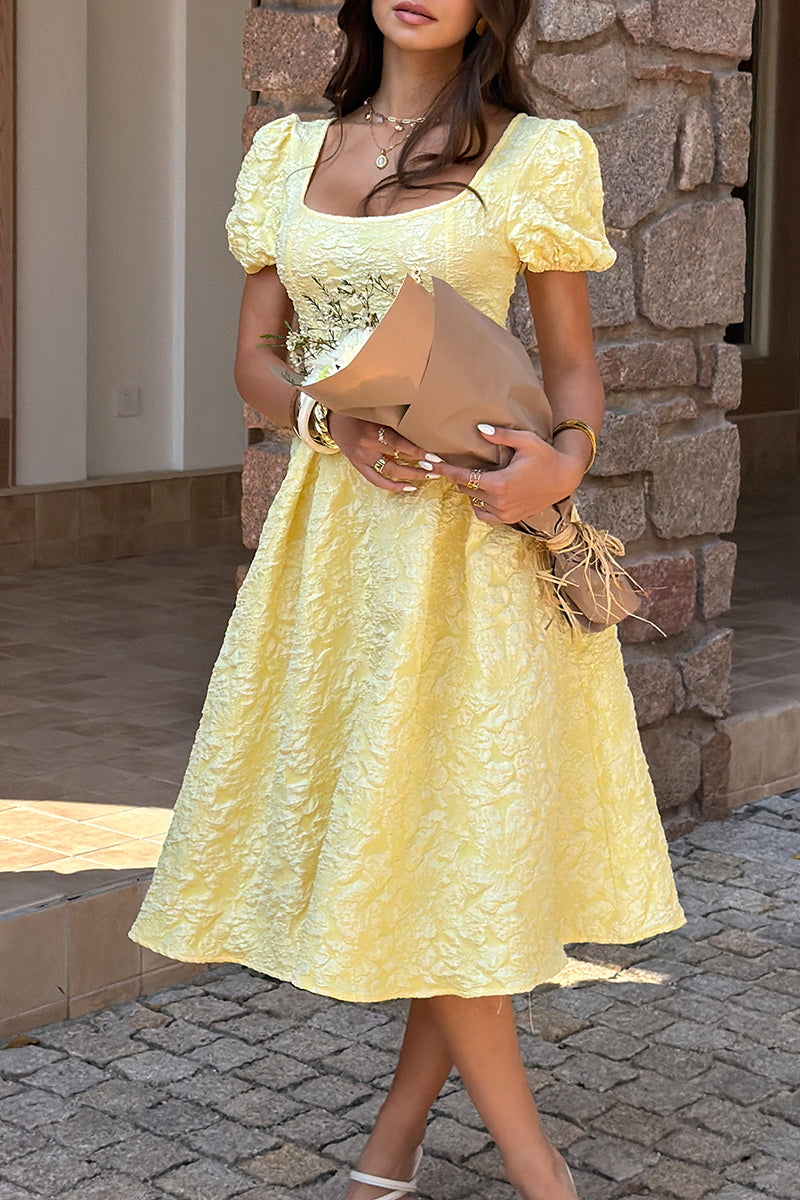 Elegant Puff Sleeve Midi Dress