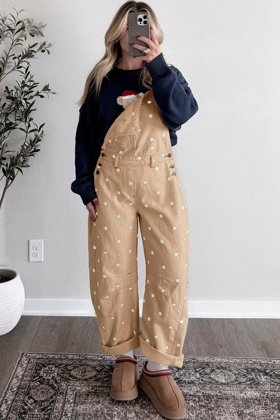 Polka Dot Denim Barrel Overalls Jumpsuit