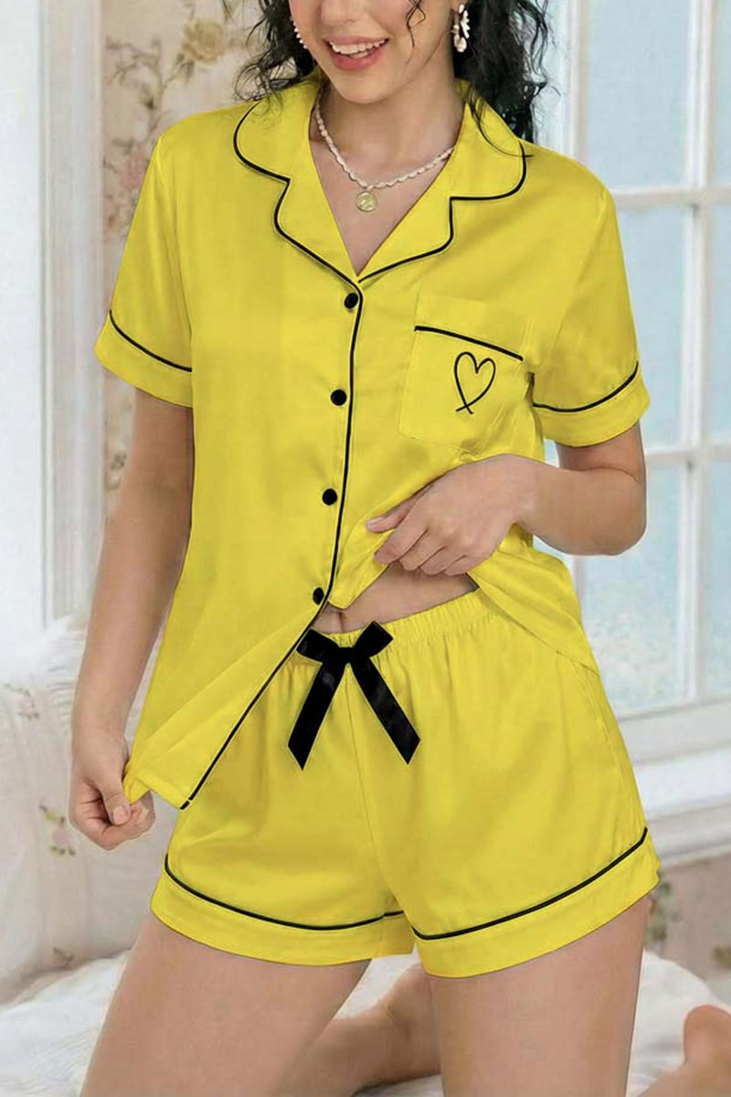 Heart Accent Short Sleeve Pajama Set