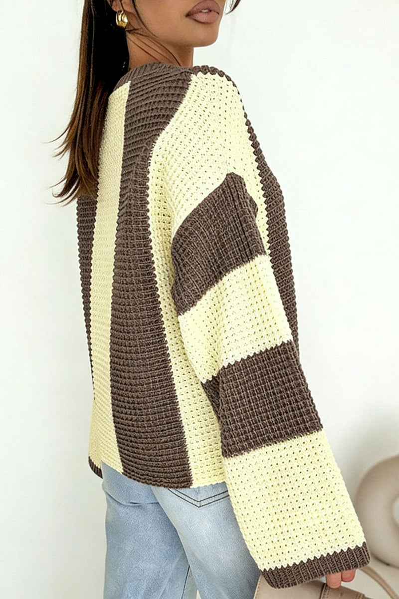 Striped Waffle-Knit Sweater