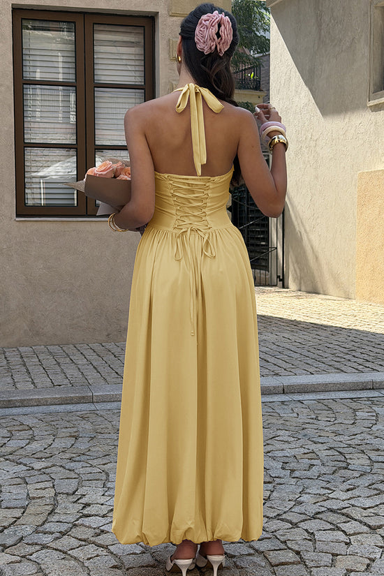 Halter Neck Ruched Casual Dress