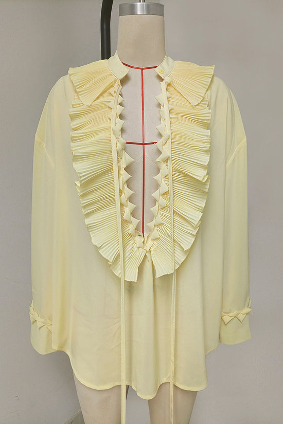 Ruffled V-Neck Long Sleeve Blouse