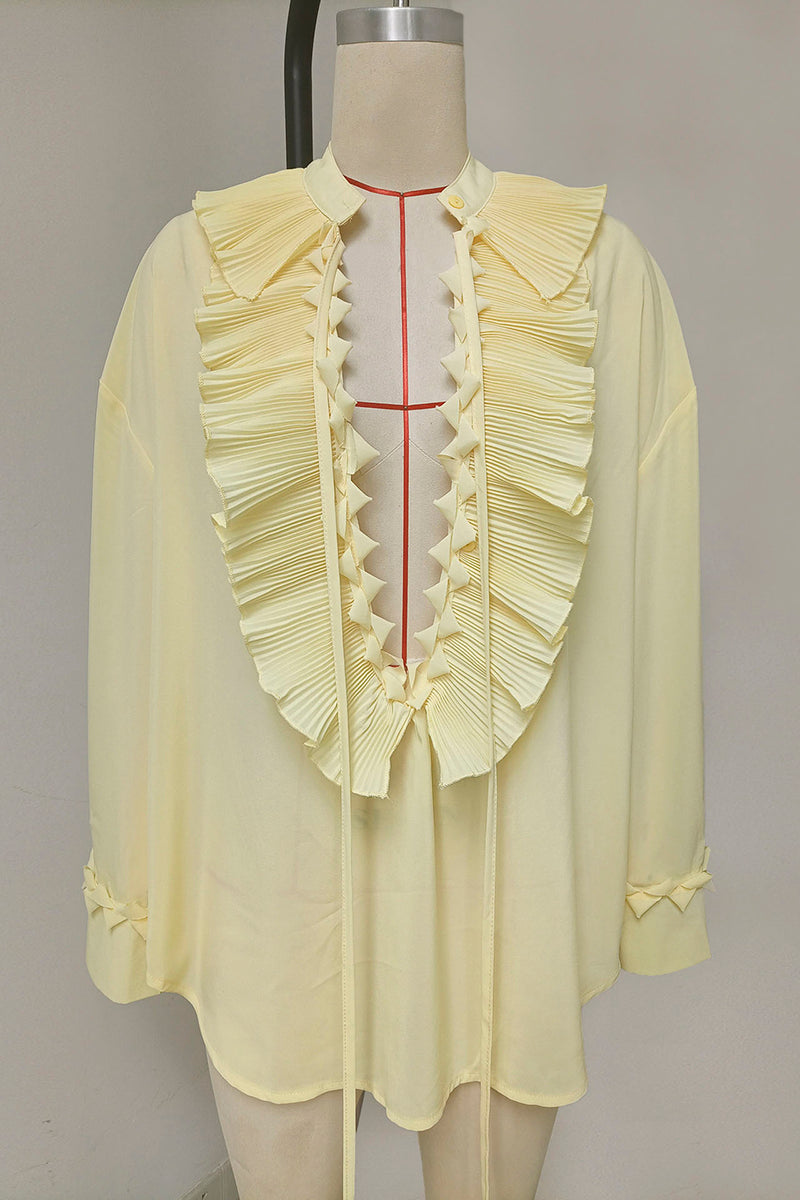 Ruffled V-Neck Long Sleeve Blouse