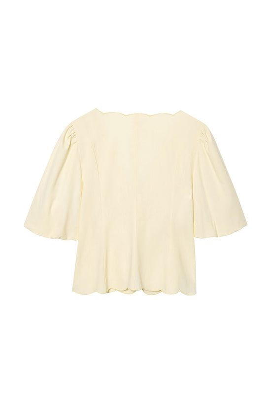 Scalloped Tie-Front Blouse