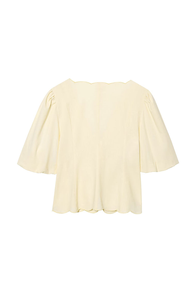 Scalloped Tie-Front Blouse