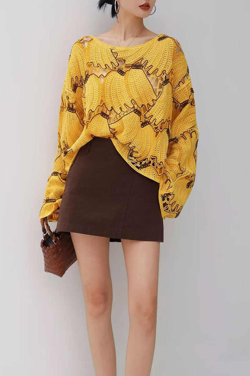 Patterned Long Sleeve Blouse