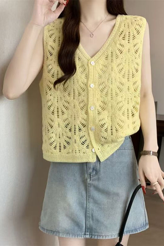 Crochet Cutout V-Neck Sleeveless Vest