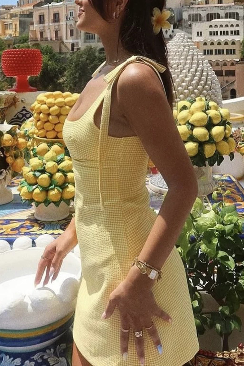 Sleeveless Tie Shoulder Gingham Dress