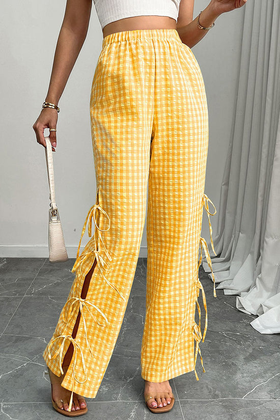 Gingham Tie-Side Casual Pants