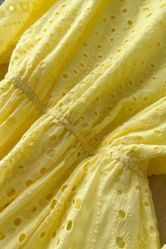 Elegant V-Neck Eyelet Casual Dress