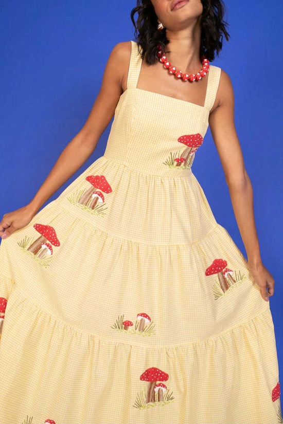 Plaid Mushroom Print Maxi Dress
