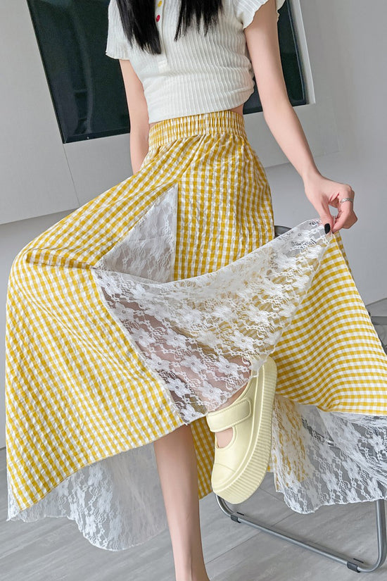 Gingham Lace Midi Skirt