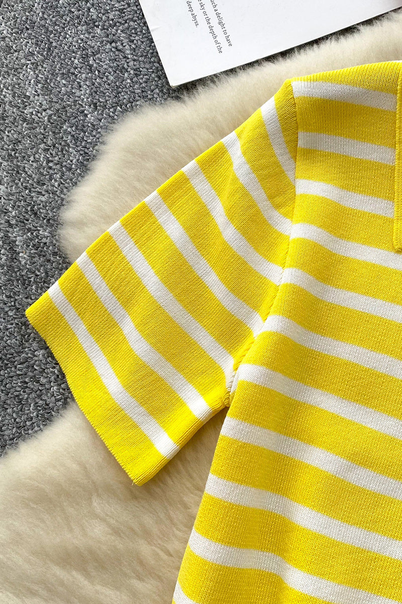 Striped Polo Zipper T-Shirt