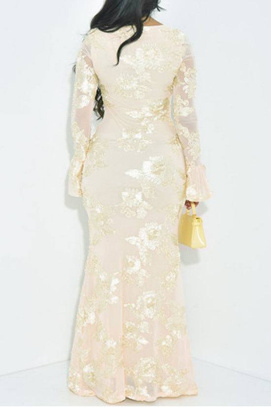 Floral Long Sleeve Bodycon Maxi Dress