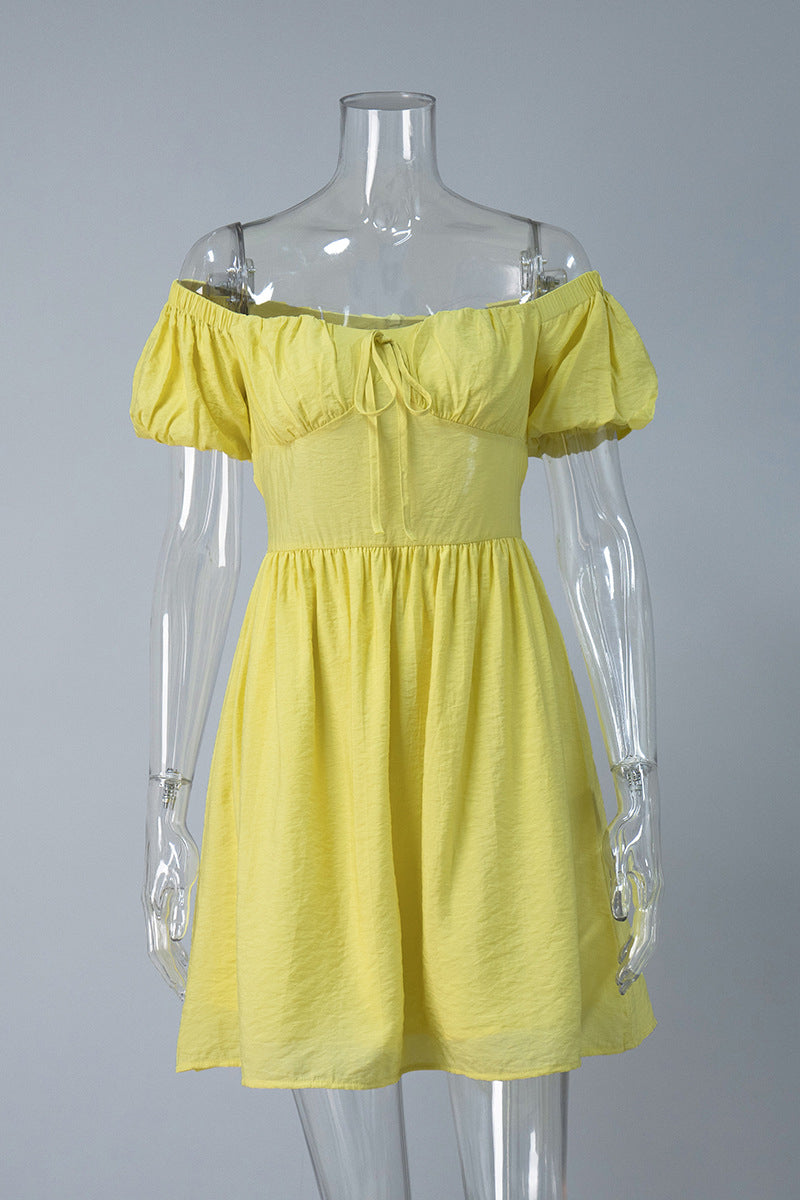 Off-Shoulder Puff Sleeve Casual Dress