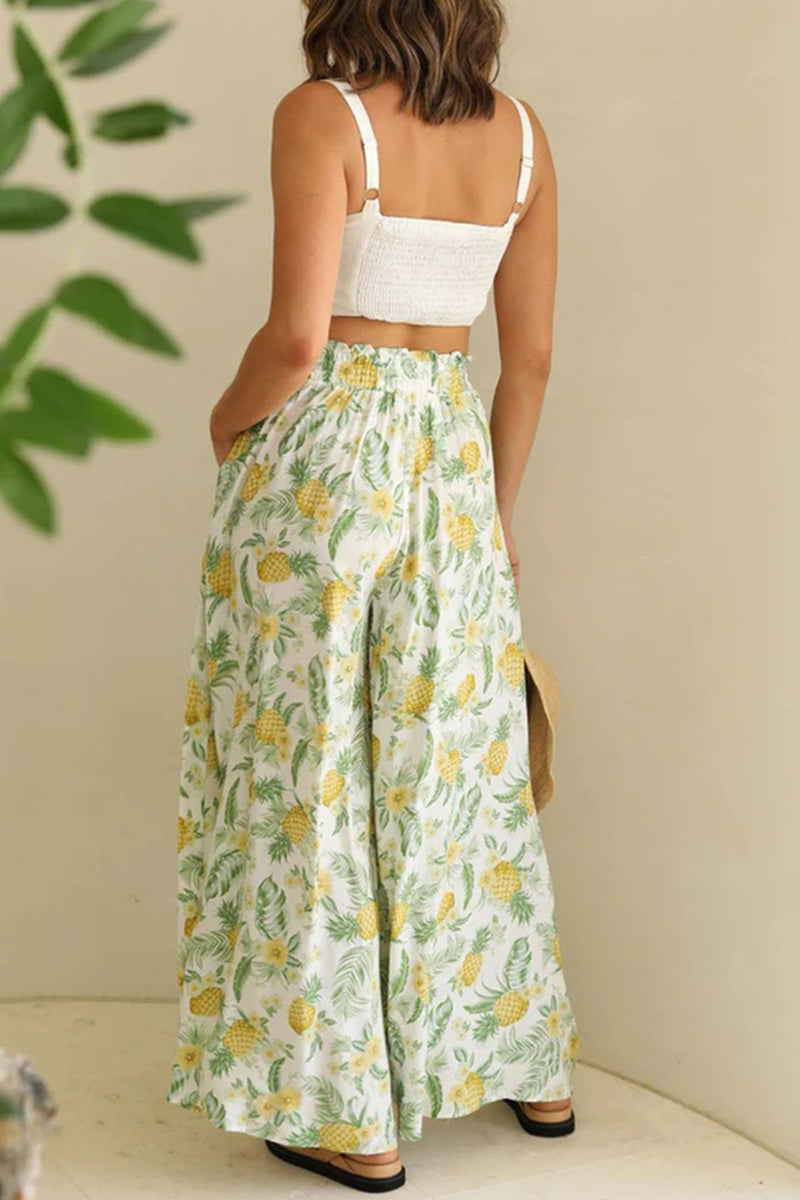 Floral Print Wide-Leg Casual Pants