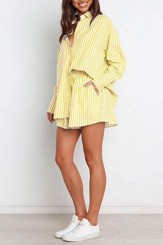 Striped Oversized Shirt and Shorts Set